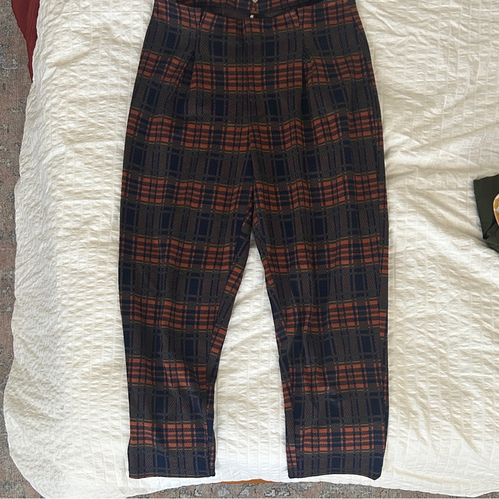 Free People Plaid Tapered Leg Ankle Pants in Black and Orange